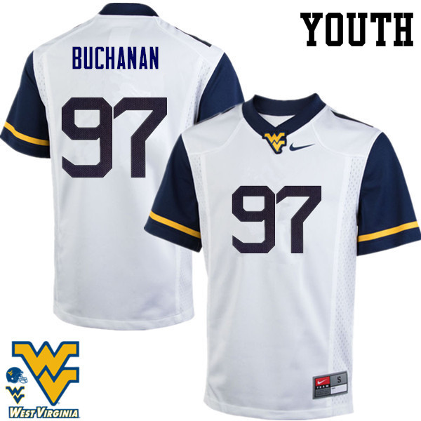 NCAA Youth Daniel Buchanan West Virginia Mountaineers White #97 Nike Stitched Football College Authentic Jersey VV23F77DF